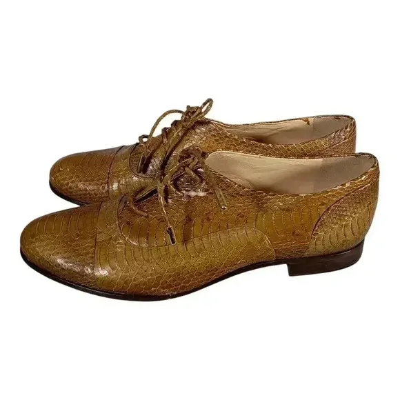 Alexandre Birman Snakeskin Lace Up Flats Shoes Tan Brown Women's 38/US 8