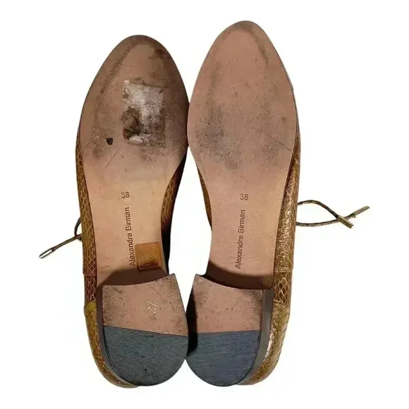 Alexandre Birman Snakeskin Lace Up Flats Shoes Tan Brown Women's 38/US 8