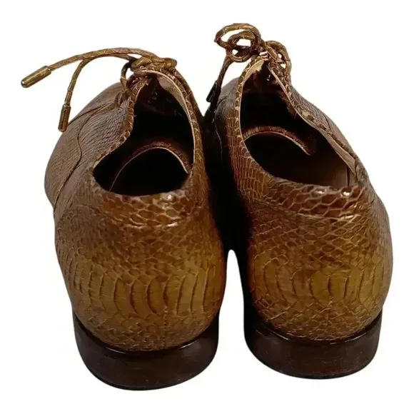 Alexandre Birman Snakeskin Lace Up Flats Shoes Tan Brown Women's 38/US 8