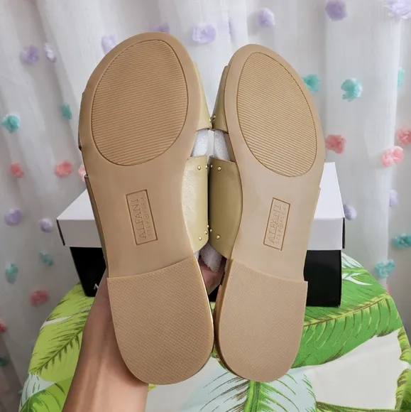 Alfani Danicah Leather Slip On  Studded Flat Sandal (New In Box)
