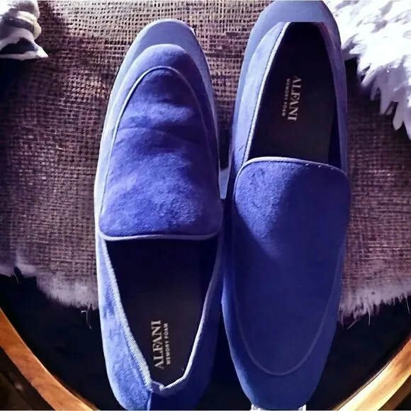 ALFANI Loafer Slip-On   Men ASHER VELVET Driver NAVY ITALIAN MADE Sz 13W