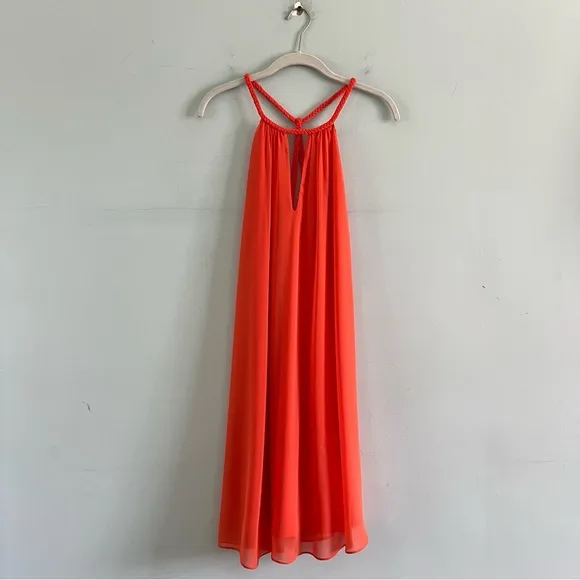 Alice   Olivia Katey Tangerine Orange Chiffon Braided Halter Dress