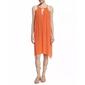 Alice   Olivia Katey Tangerine Orange Chiffon Braided Halter Dress