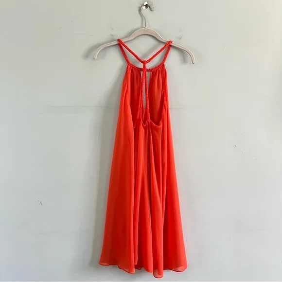 Alice   Olivia Katey Tangerine Orange Chiffon Braided Halter Dress