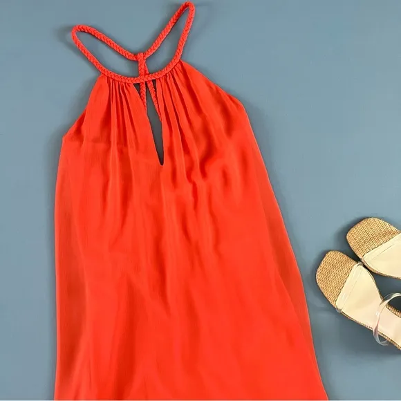 Alice   Olivia Katey Tangerine Orange Chiffon Braided Halter Dress