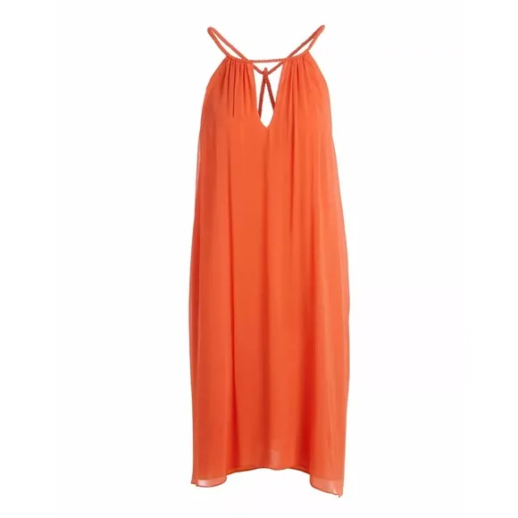 Alice   Olivia Katey Tangerine Orange Chiffon Braided Halter Dress
