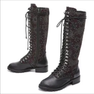 Alice Olivia Terra leather jacquard kneehigh boots