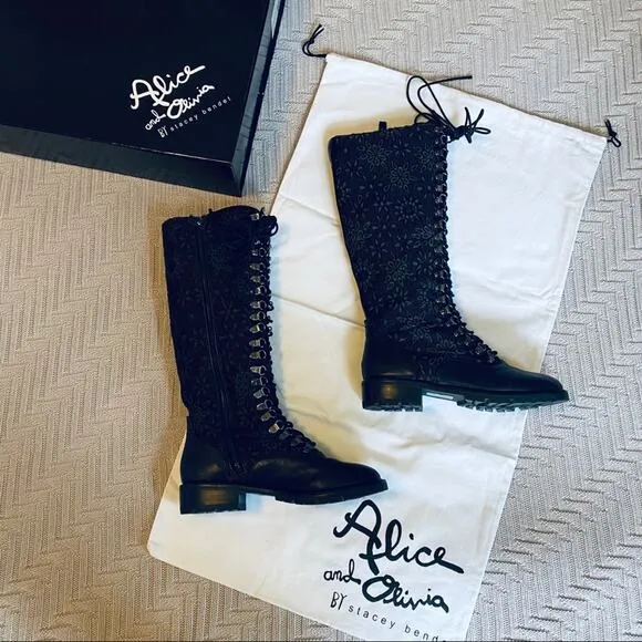 Alice Olivia Terra leather jacquard kneehigh boots