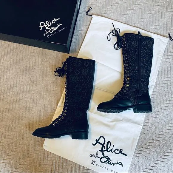 Alice Olivia Terra leather jacquard kneehigh boots