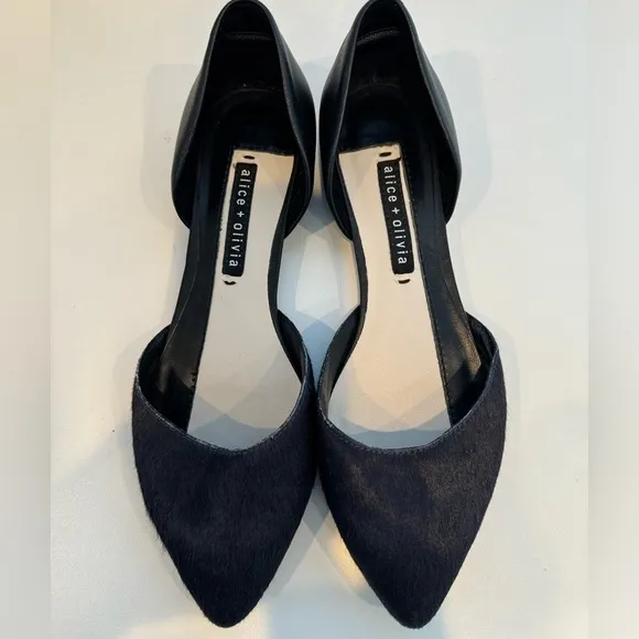 ALICE OLIVIA Womens Navy/Black D Orsay Hilary Toe Slip On Leather Flats …