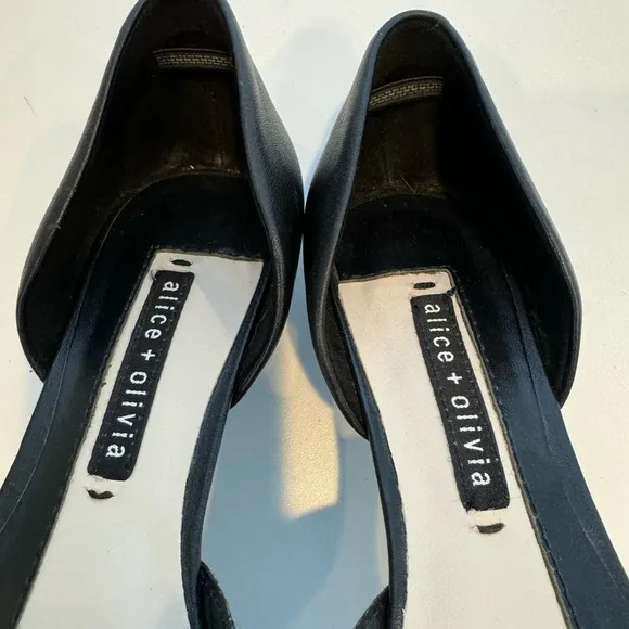 ALICE OLIVIA Womens Navy/Black D Orsay Hilary Toe Slip On Leather Flats …