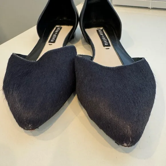 ALICE OLIVIA Womens Navy/Black D Orsay Hilary Toe Slip On Leather Flats …