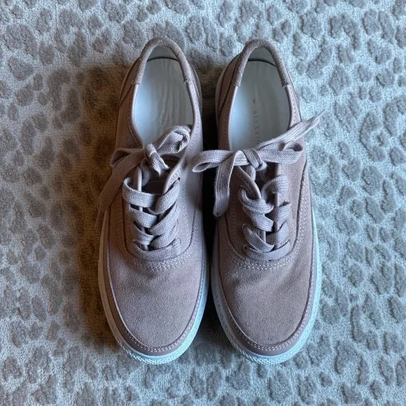 All Saints Bella Blush-Colored Suede Platform Sneakers, size 7.