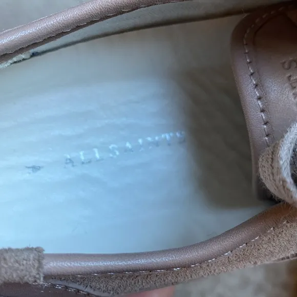 All Saints Bella Blush-Colored Suede Platform Sneakers, size 7.