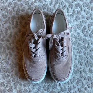 All Saints Bella Blush-Colored Suede Platform Sneakers, size 7.