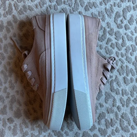 All Saints Bella Blush-Colored Suede Platform Sneakers, size 7.