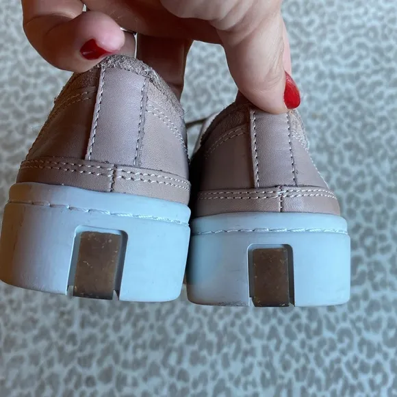 All Saints Bella Blush-Colored Suede Platform Sneakers, size 7.