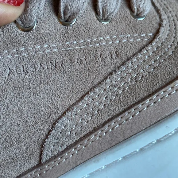 All Saints Bella Blush-Colored Suede Platform Sneakers, size 7.