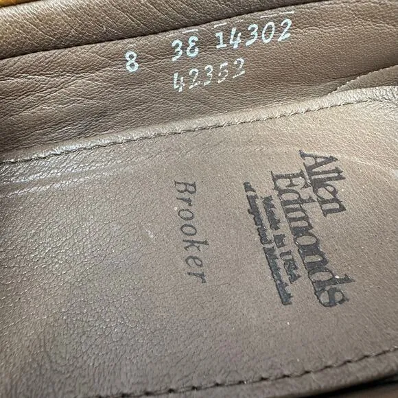 ALLEN EDMONDS 8 3E Wide Brooker Loafers Driving Shoes Tan Leather Brown Slip On