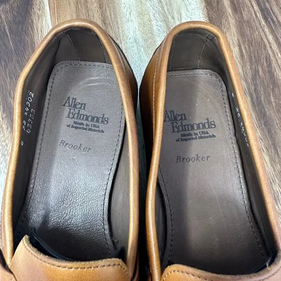 ALLEN EDMONDS 8 3E Wide Brooker Loafers Driving Shoes Tan Leather Brown Slip On