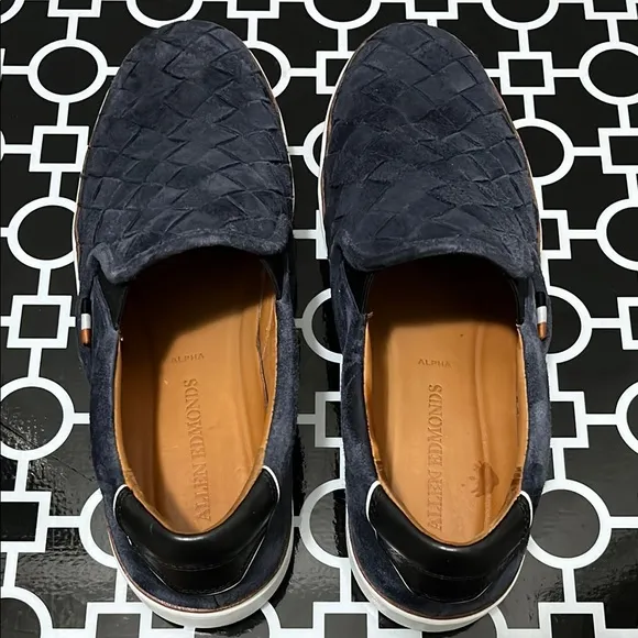 Allen Edmonds Alpha Woven Loafers Men Size 10.5 Blue Suede Slip On Comfort Shoes