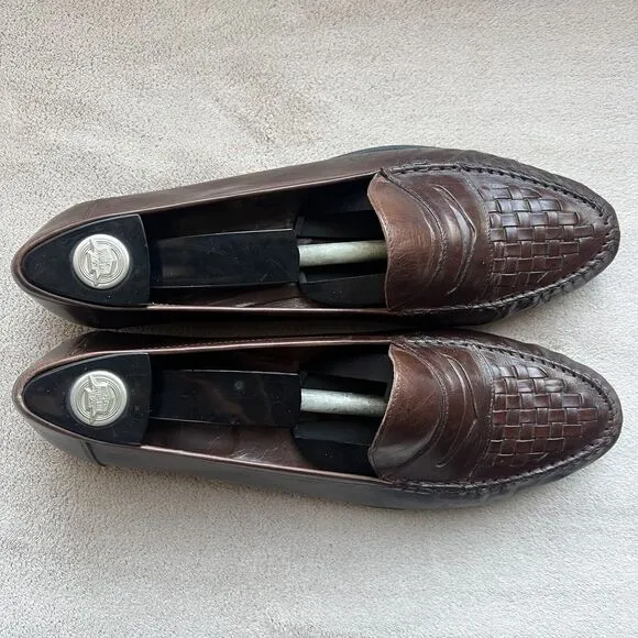 Allen Edmonds Barbados Brown Woven Leather Penny Loafers Men 9.5 Designer Casual