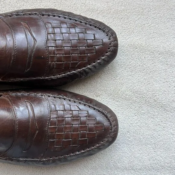 Allen Edmonds Barbados Brown Woven Leather Penny Loafers Men 9.5 Designer Casual