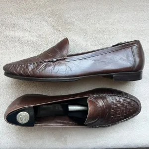 Allen Edmonds Barbados Brown Woven Leather Penny Loafers Men 9.5 Designer Casual