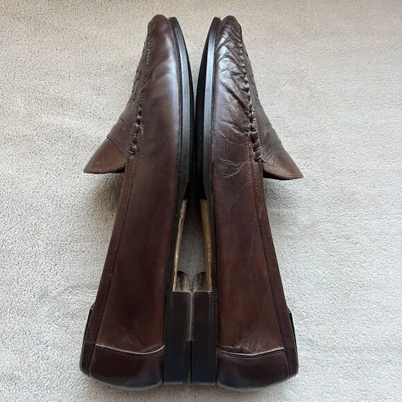 Allen Edmonds Barbados Brown Woven Leather Penny Loafers Men 9.5 Designer Casual