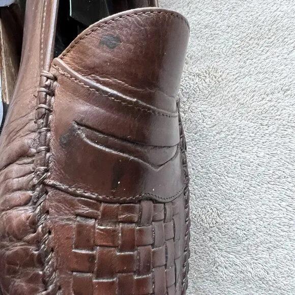 Allen Edmonds Barbados Brown Woven Leather Penny Loafers Men 9.5 Designer Casual