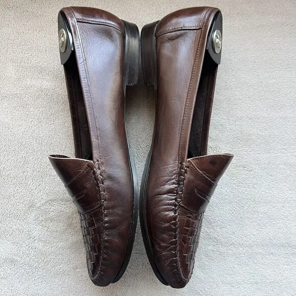 Allen Edmonds Barbados Brown Woven Leather Penny Loafers Men 9.5 Designer Casual