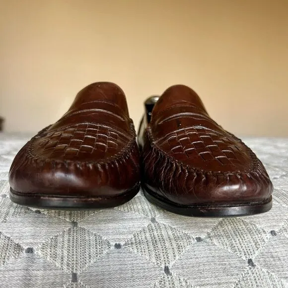 Allen Edmonds Barbados Brown Woven Leather Penny Loafers Men 9.5 Designer Casual