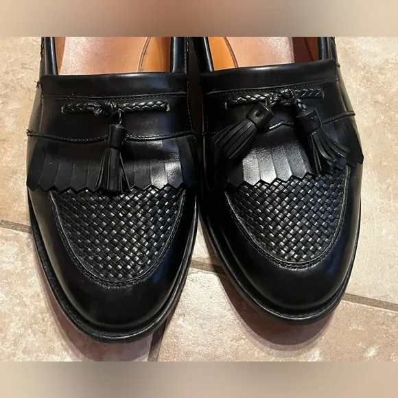 Allen Edmonds Black Leather Cody Woven Kiltie Tassel Loafers Size 12 D