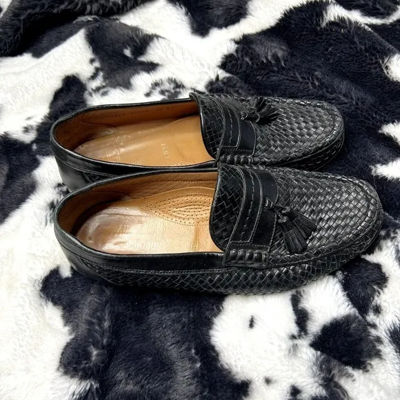 Allen Edmonds Black Woven Leather Tassel Oxford Loafers Mens 8.5D