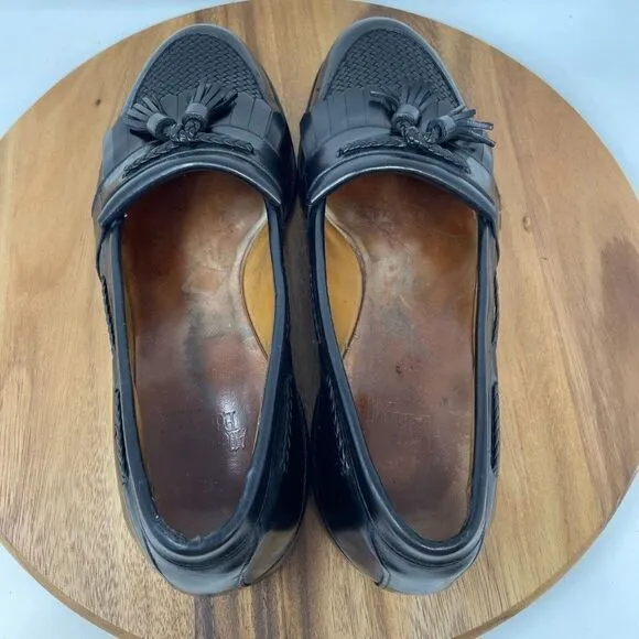 Allen Edmonds Loafers Mens 10.5 D Black Leather Cody Tassel Kiltie Woven Shoes