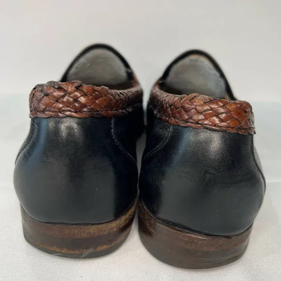 ALLEN EDMONDS MAXFIELD 10 B Brown Braided Leather Woven Black Tassel Loafers