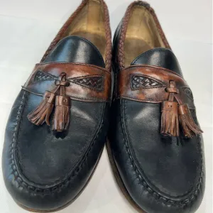 ALLEN EDMONDS MAXFIELD 10 B Brown Braided Leather Woven Black Tassel Loafers