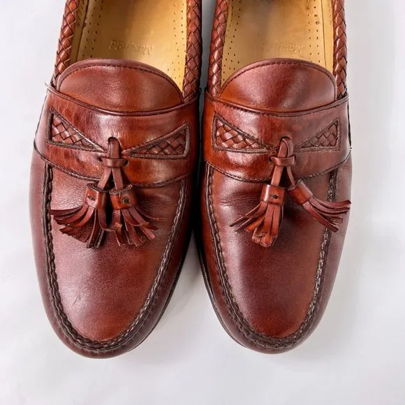 Allen Edmonds Maxfield Brown Woven Leather Slip On Comfort Tassel Loafers 9.5 B