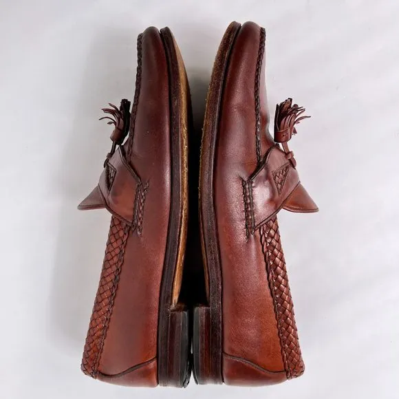 Allen Edmonds Maxfield Brown Woven Leather Slip On Comfort Tassel Loafers 9.5 B