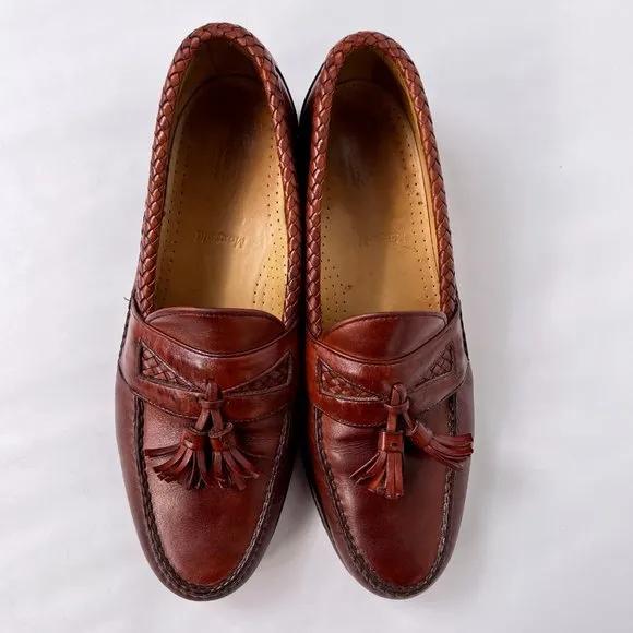 Allen Edmonds Maxfield Brown Woven Leather Slip On Comfort Tassel Loafers 9.5 B