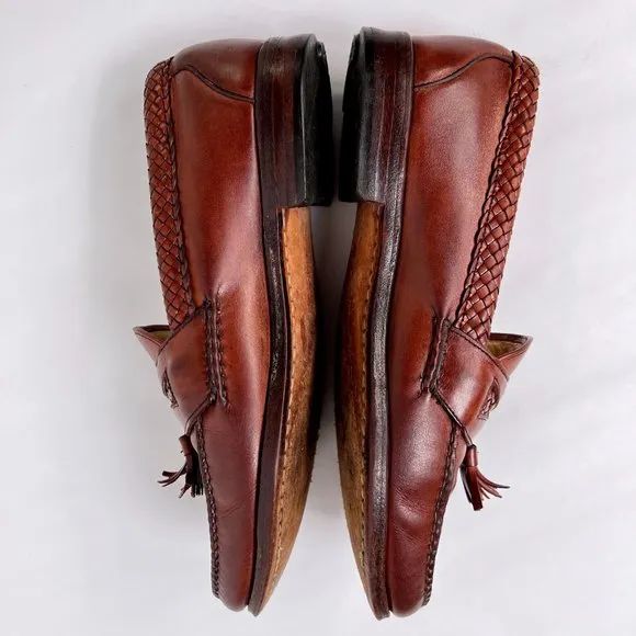Allen Edmonds Maxfield Brown Woven Leather Slip On Comfort Tassel Loafers 9.5 B