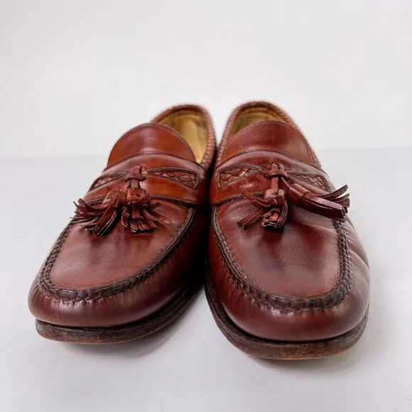 Allen Edmonds Maxfield Brown Woven Leather Slip On Comfort Tassel Loafers 9.5 B