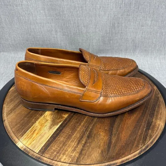 Allen Edmonds Mens 10.5 Lake Bluff Loafers Woven Chili Brown Leather Dress Shoes