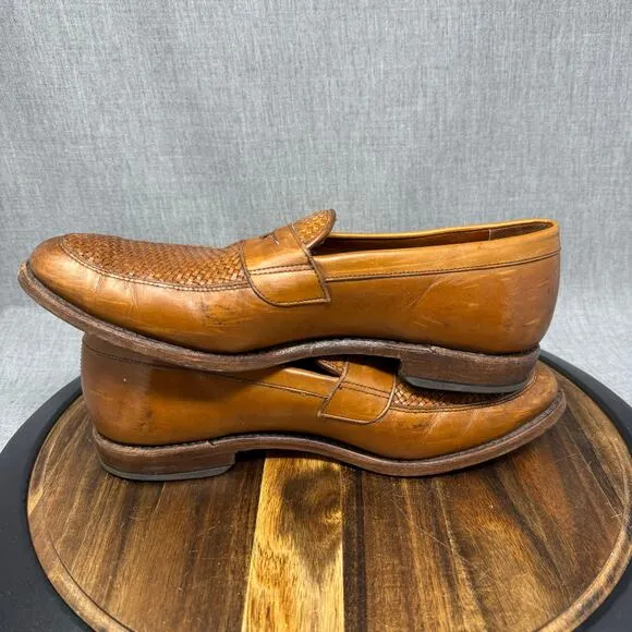 Allen Edmonds Mens 10.5 Lake Bluff Loafers Woven Chili Brown Leather Dress Shoes