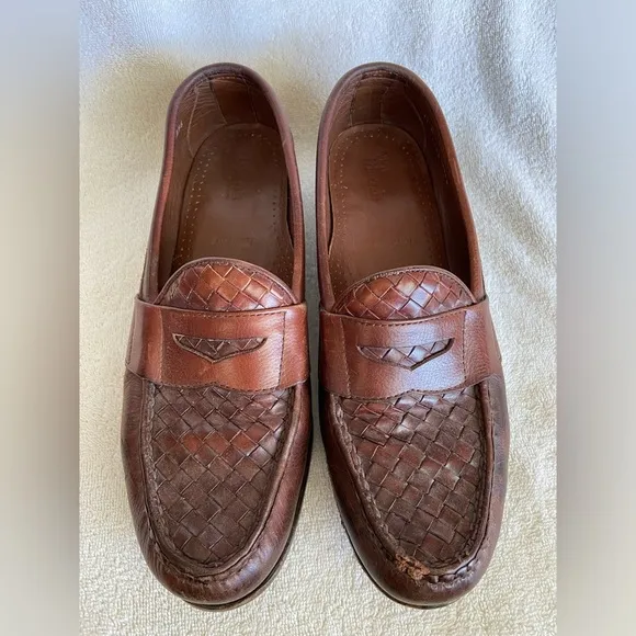 Allen Edmonds Men's Ivanhoe Woven Vamp Penny Loafers Brown Dress Shoes Size 11