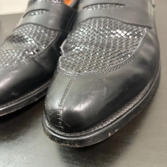 ALLEN EDMONDS Men's Leyland Black Woven Leather Penny Loafers Size 10 D
