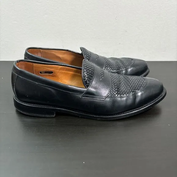 ALLEN EDMONDS Men's Leyland Black Woven Leather Penny Loafers Size 10 D