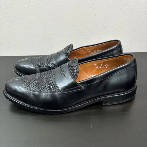 ALLEN EDMONDS Men's Leyland Black Woven Leather Penny Loafers Size 10 D