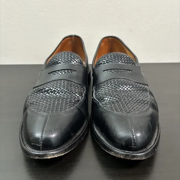 ALLEN EDMONDS Men's Leyland Black Woven Leather Penny Loafers Size 10 D