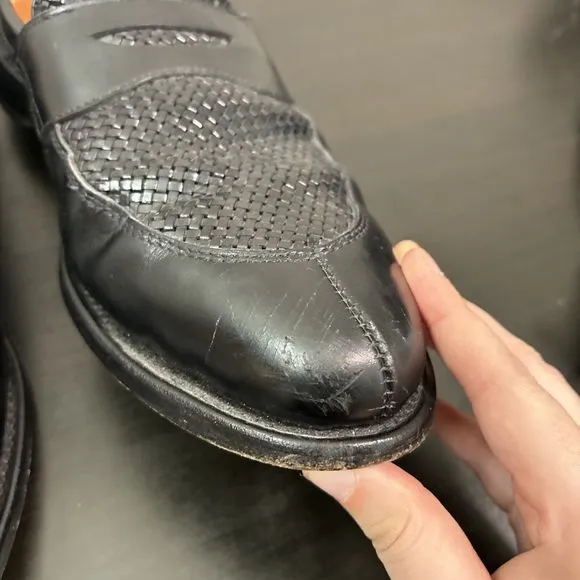 ALLEN EDMONDS Men's Leyland Black Woven Leather Penny Loafers Size 10 D